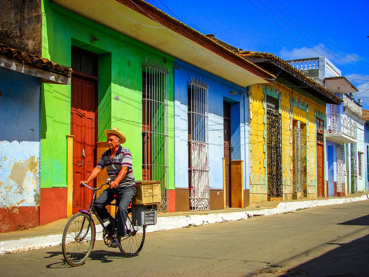 Bicycle colourful houses