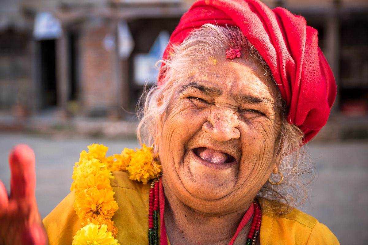 Hindu temple laughing woman