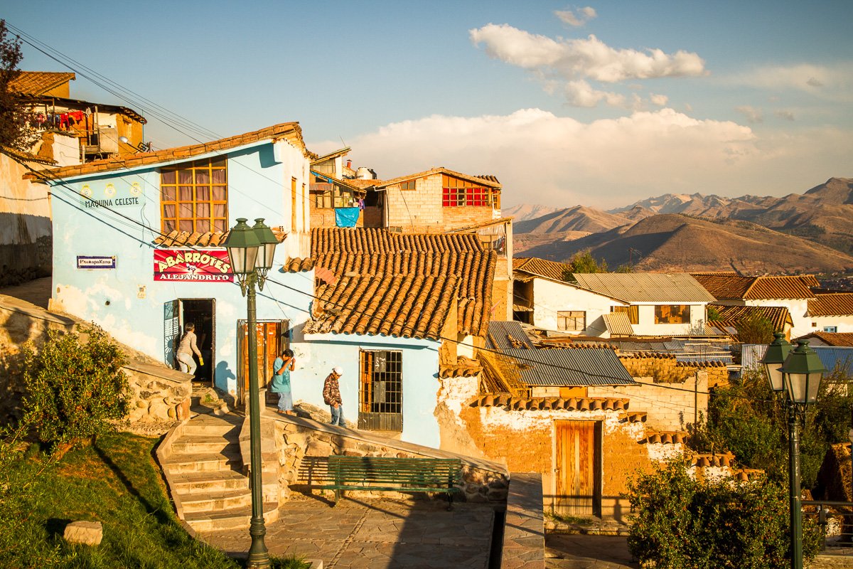 Cusco sunset stairs buildings